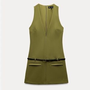Zara Olive Green Mini Dress with Black Accents